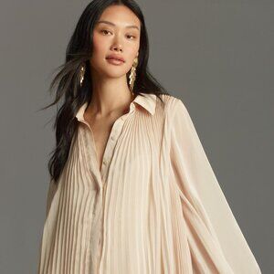 Maeve Long-Sleeve Pleated Mini Shirt Dress